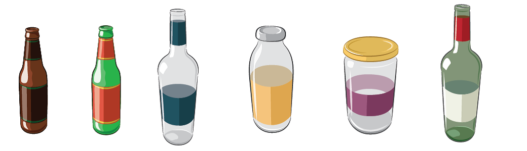 illustration of allowable glass containers for recycling