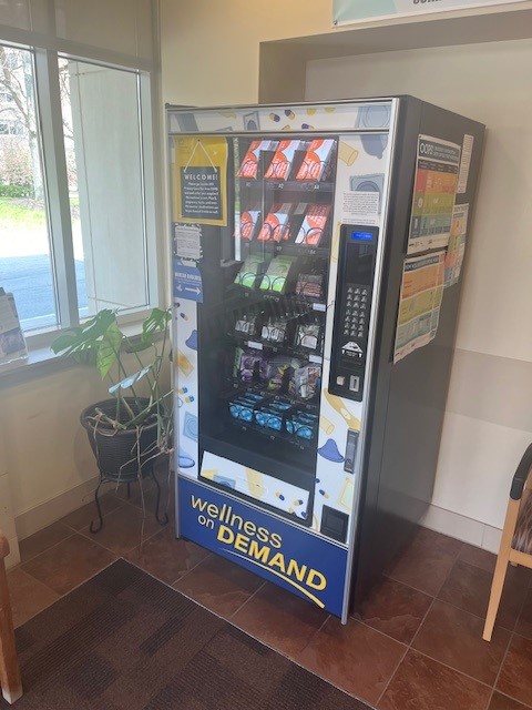 Wellness on Demand vending machine in the UHS foyer